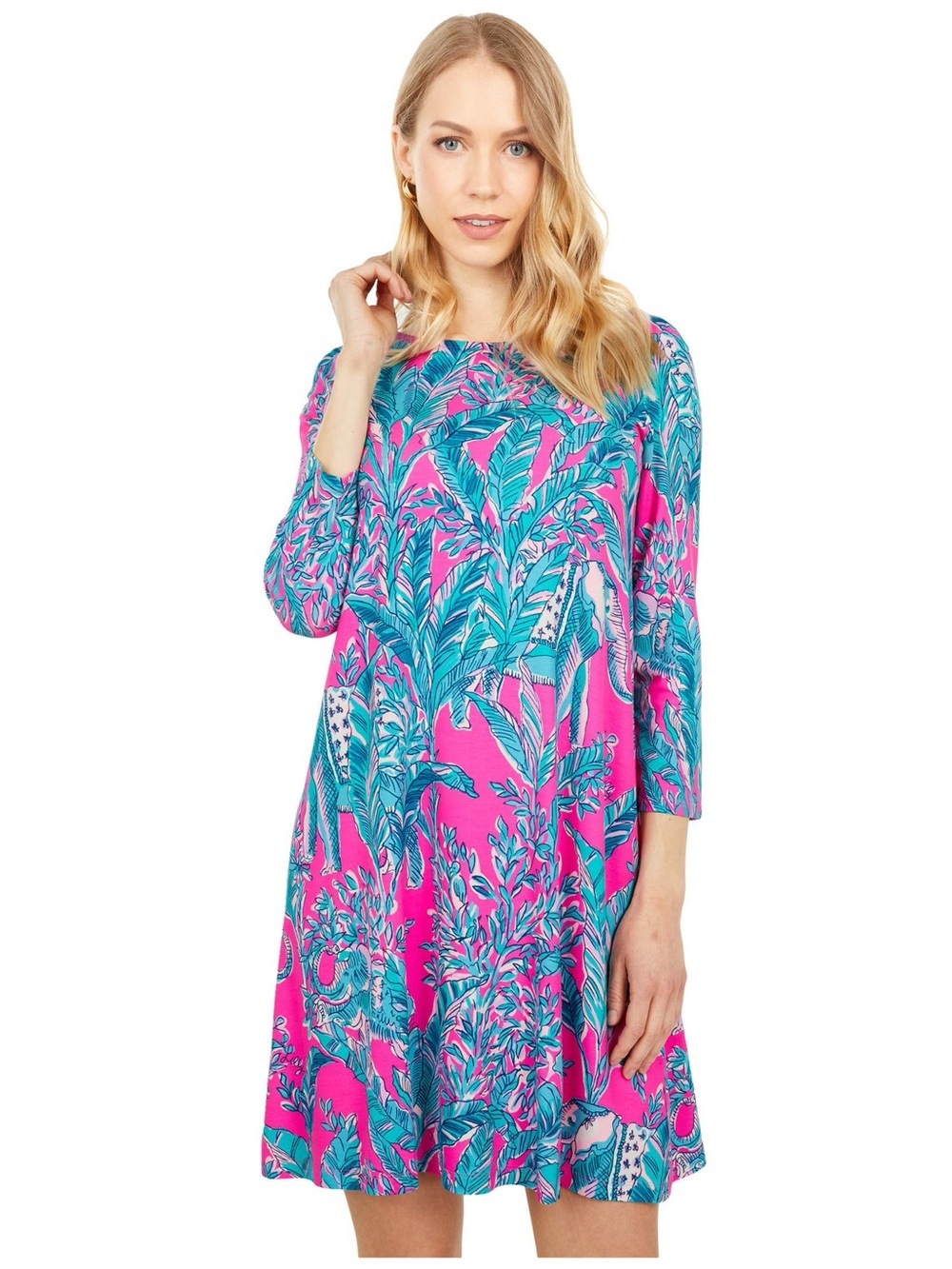 Lilly Pulitzer Dress Pink Blue Floral Elephants Tropical XXS 2XS
